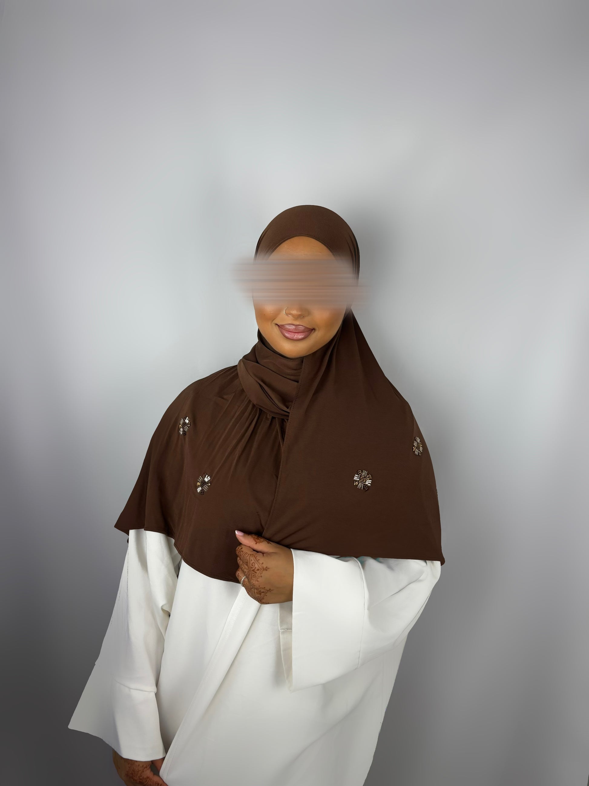 Voile Modèle Fleuri  Jersey Premium - Marron