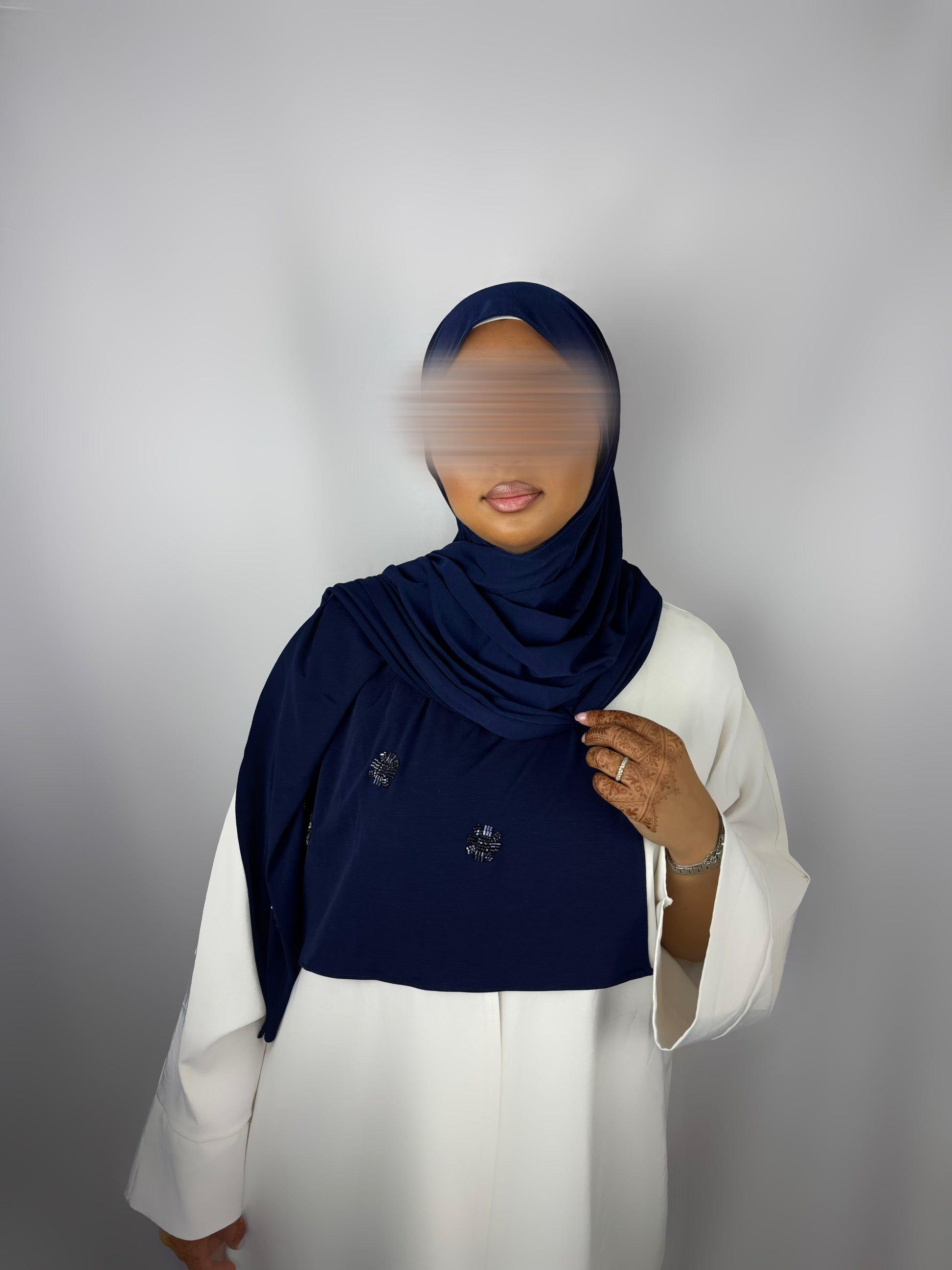 Voile Modèle Fleuri  Jersey Premium - Bleu Marine