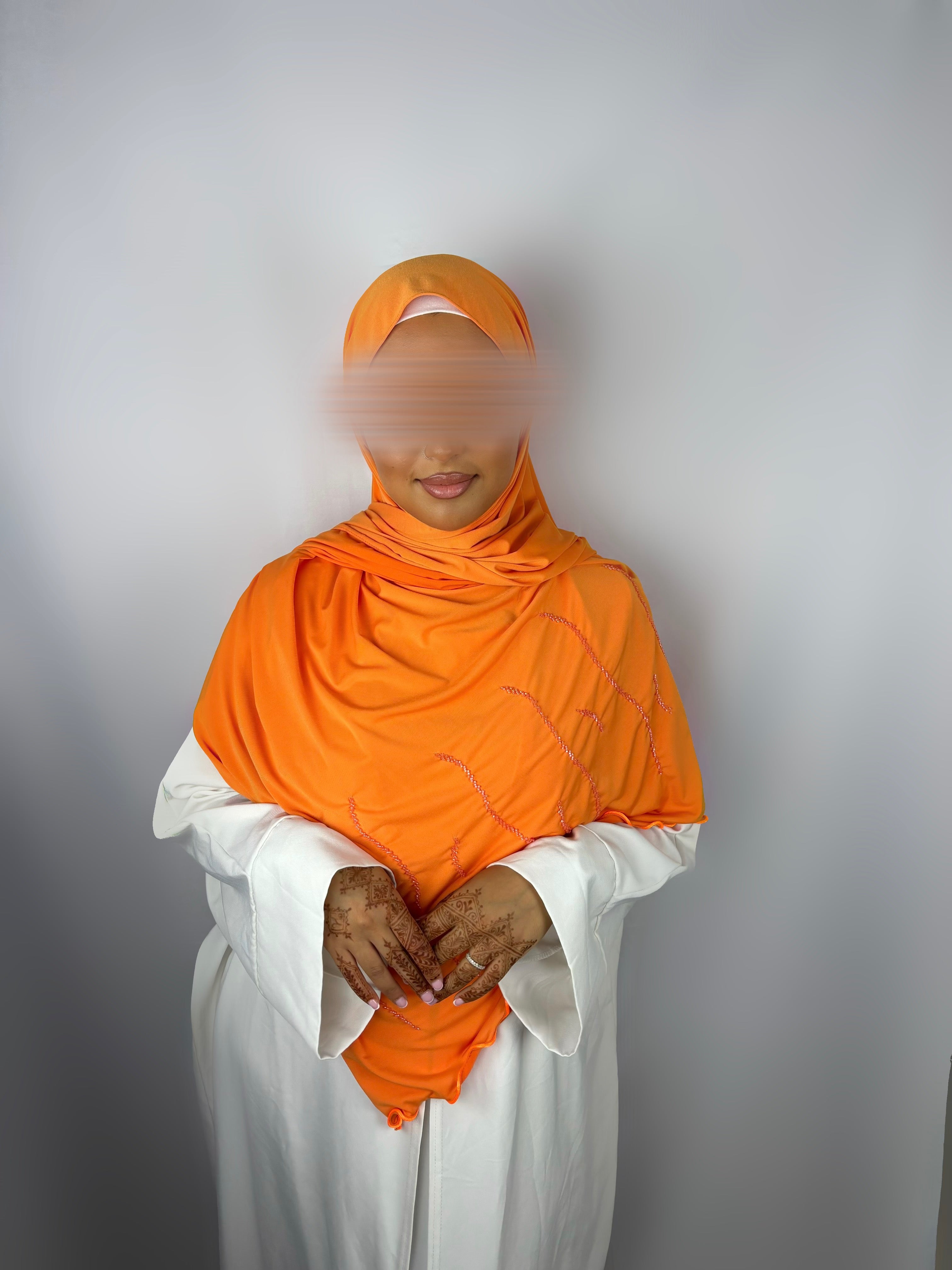 Voile éclat brodé - Orange Fluo