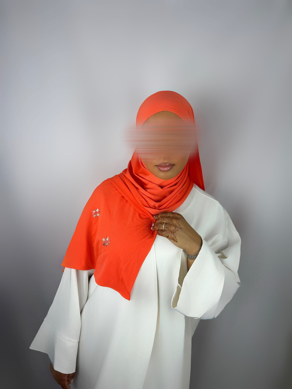 Voile Modèle Fleuri  Jersey Premium - Orange fluo