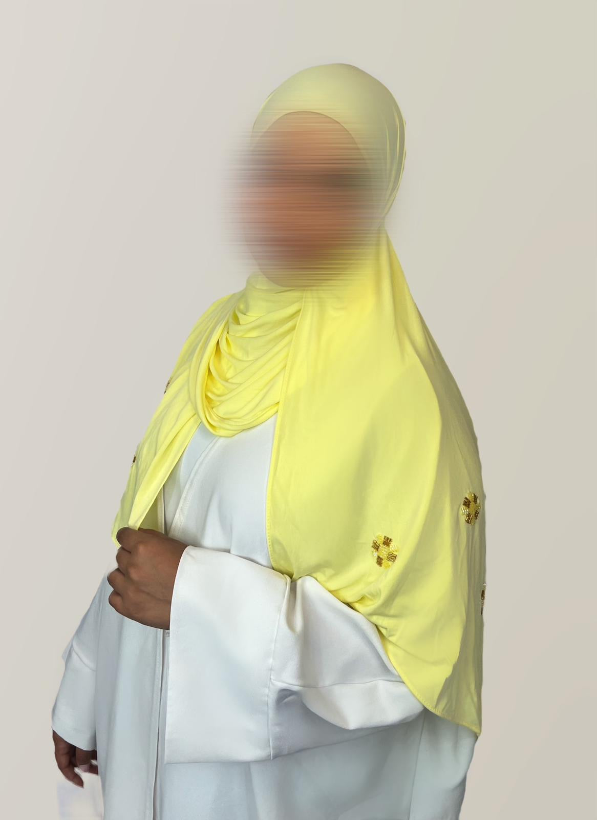 Voile Modèle Fleuri  Jersey Premium -  Jaune