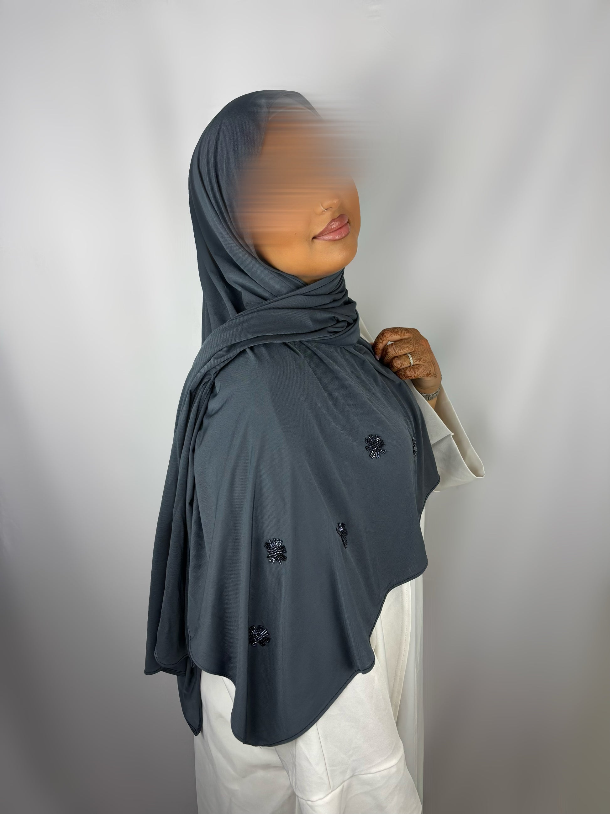 Voile Modèle Fleuri  Jersey Premium - Gris