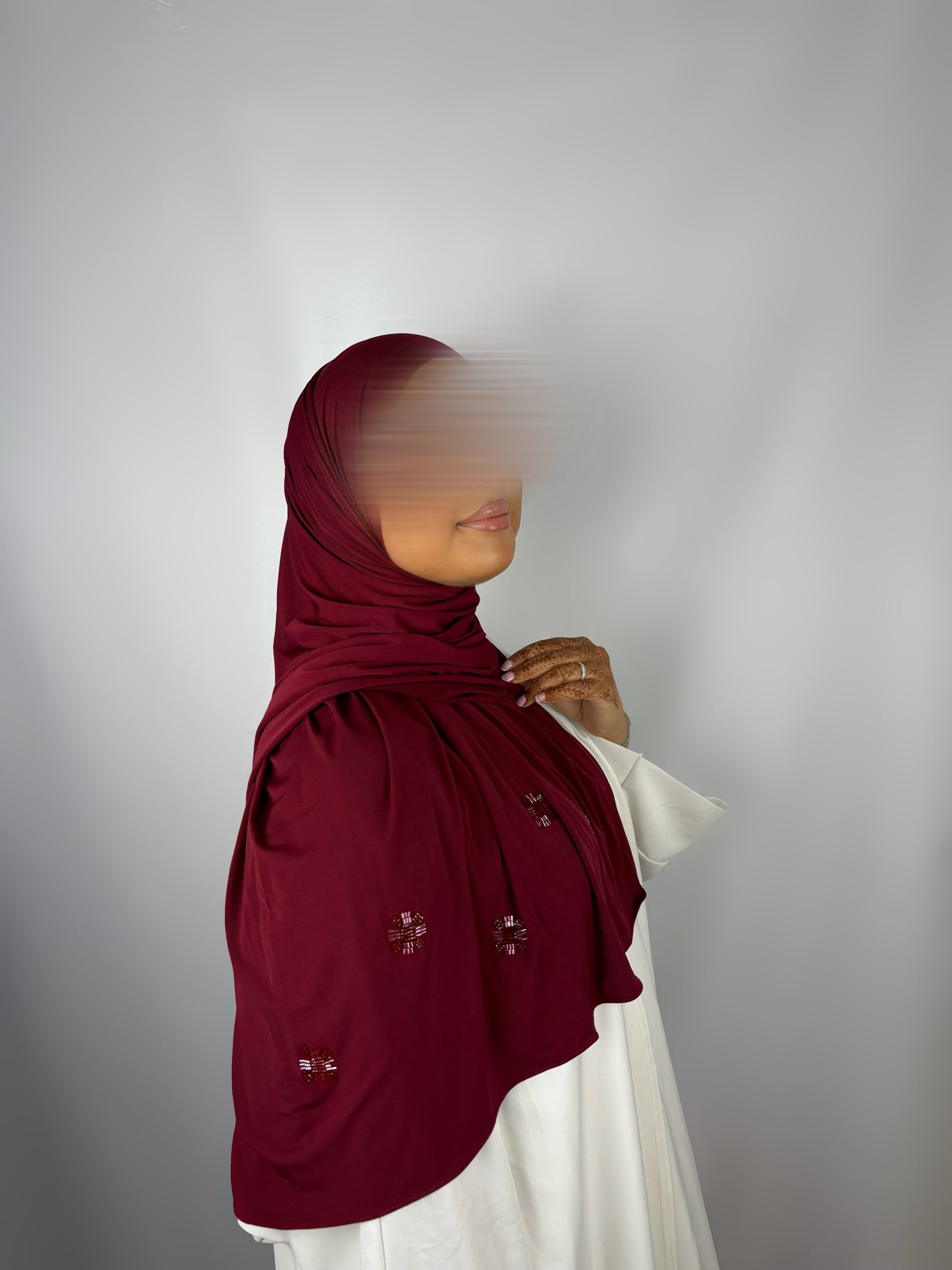 Voile Modèle Fleuri  Jersey Premium - Bordeaux